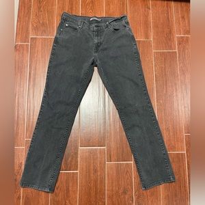 Levis Womens 505 Straight Leg Jeans Black Stretch Dark Wash Mid Rise size 10